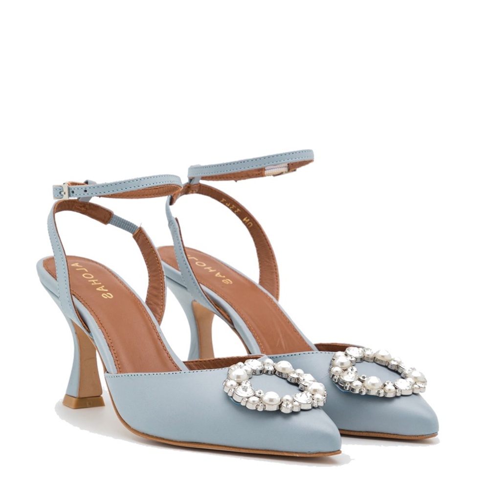 ALOHAS Cinderella Crystal Baby Blue Leather Pumps Heels Size 37